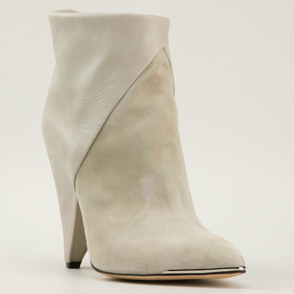 IRO Keira Booties Leather Suede Cone Heel in Natural Cream size 6 / 36